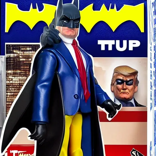 Image similar to action figure of Trump as Batman by Hasbro