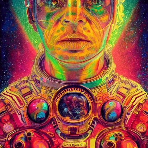 Prompt: An extremely psychedelic experience, colorful, surreal, 🍄dramatic lighting, cosmonaut, LSD, face, detailed, intricate, elegant, highly detailed, digital painting, artstation, concept art, smooth, sharp focus, illustration, art by Sam Spratt, Dan Mumford, Artem Demura and Alphonse Mucha