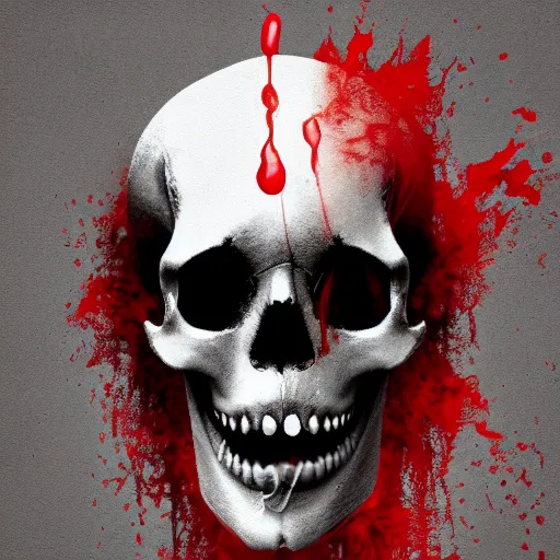 Image similar to screaming skull with blood coming out of its mouth, realistic, pixel sorting