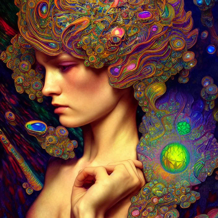 Image similar to extremely psychedelic quantum macro, DoF, LSD, diffuse lighting, fantasy, intricate, elegant, highly detailed, lifelike, photorealistic, digital painting, artstation, illustration, concept art, smooth, sharp focus, art by John Collier and Albert Aublet and Krenz Cushart and Artem Demura and Alphonse Mucha