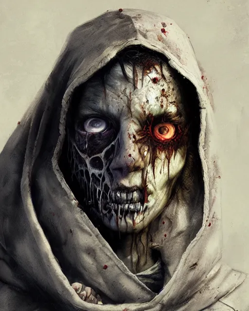 Prompt: hyper realistic photo portrait zombie with hoodie cinematic, greg rutkowski, james gurney, mignola, craig mullins, brom