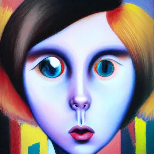 Image similar to Glitchpunk girl, painting by Margaret Keane