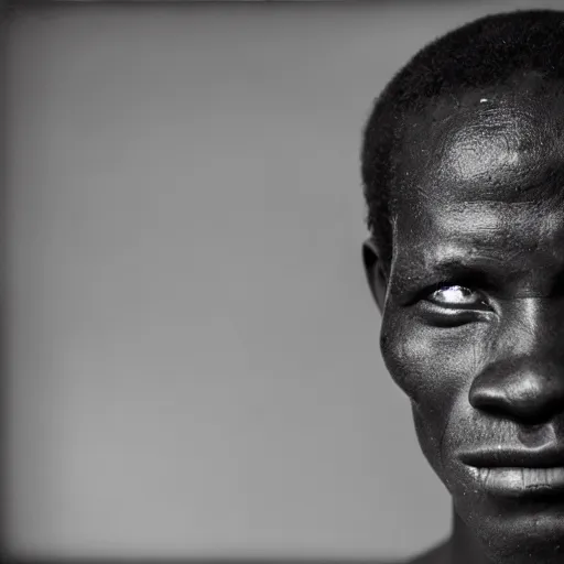 Image similar to black and white photo, portrait of Congo mineworker by richard avedon, realistic, Leica, medium format, cinematic lighting, parallax, high resolution,