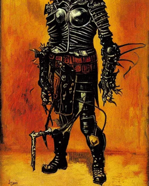 Image similar to portrait of a skinny punk goth vincent van gogh wearing armor by simon bisley, john blance, frank frazetta, fantasy, thief warrior