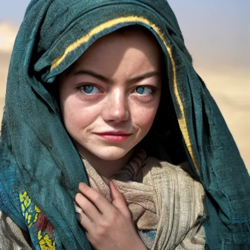 Image similar to photo of emma stone, afghan girl, award - winning photo by national geographic