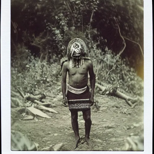 Image similar to polaroid of aztec tribes man by Tarkovsky