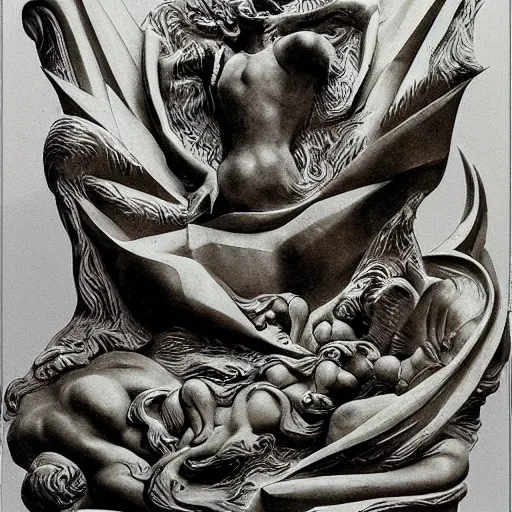 Image similar to illustration of a sculpture by polish sculptor stanisław szukalski