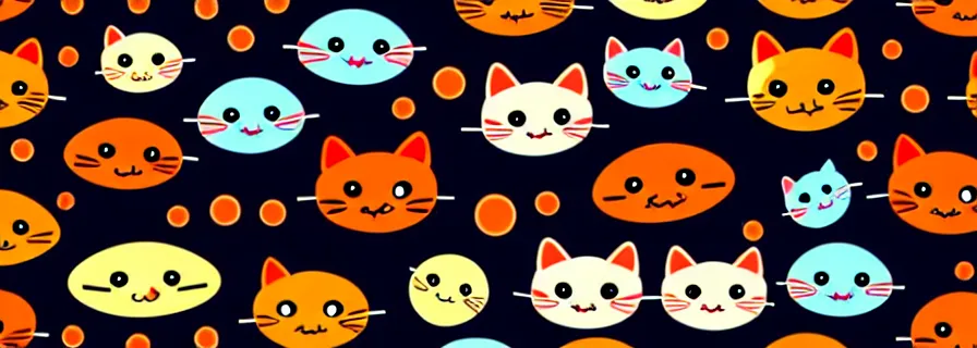 Prompt: pattern with cats in astronaut suits and fish figures, mild colors, black background, blood drops splashed on canvas