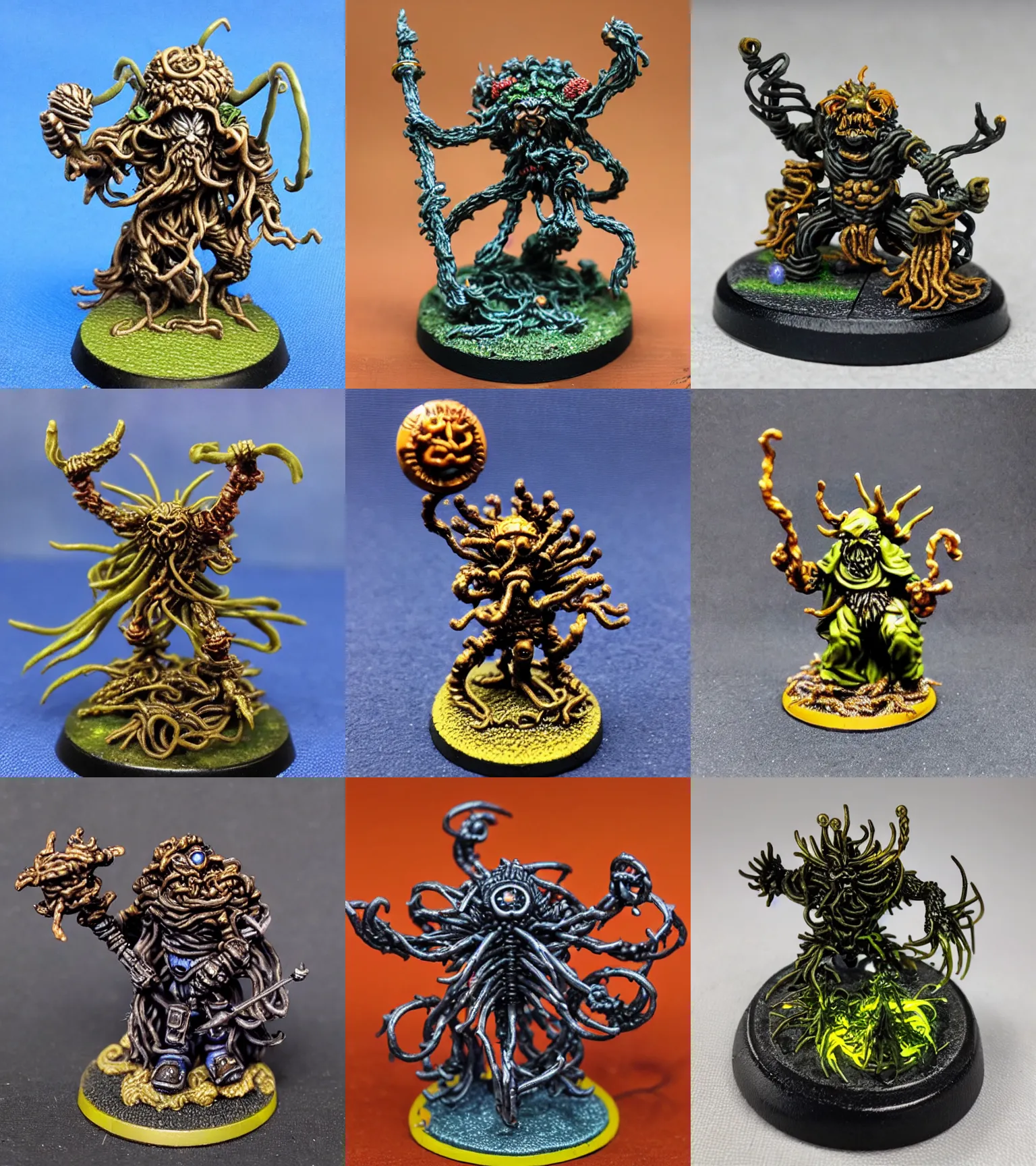 Prompt: flying spaghetti monster, resin miniature, 2 8 mm heroic scale, games workshop, deity, citadel colour, glowing eyes, osl, nmm, r / paintedminis, round base, fantasy ttrpg villain, dungeons and dragons, reaper minis