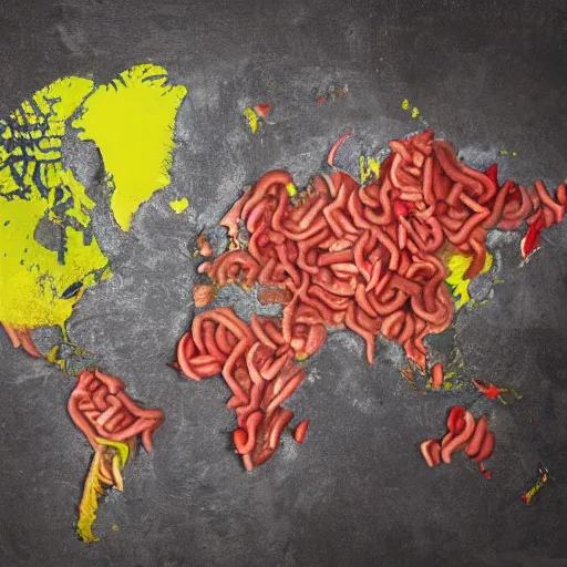 Image similar to a map of the world made out of meat