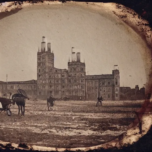 Image similar to grainy 1800s photo of a city covered in mud