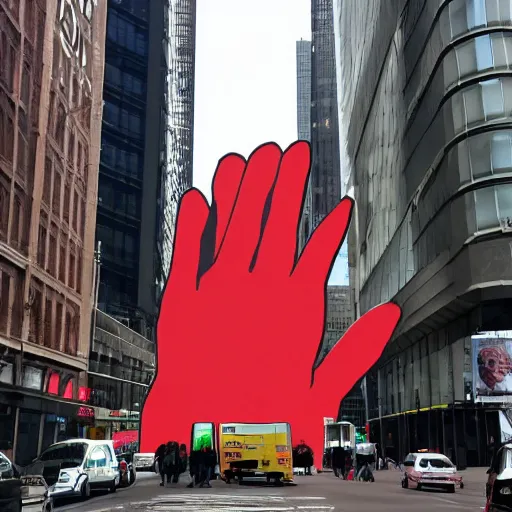 Prompt: a giant hand appear from street of new york