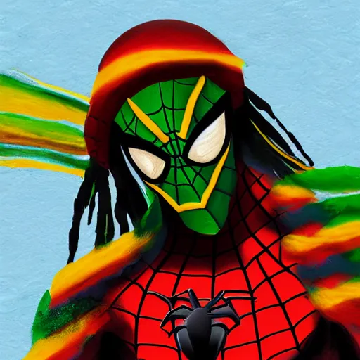 Image similar to digital painting of rasta spiderman