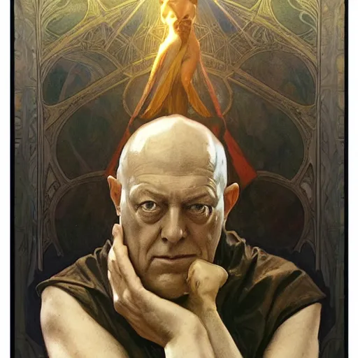 Image similar to amazing lifelike award winning pencil illustration of aleister crowley trending on art station artgerm Greg rutkowski alphonse mucha cinematic