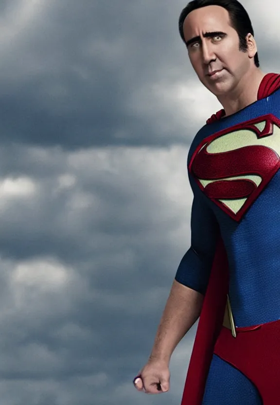 Prompt: Film still of Nicolas Cage as Superman