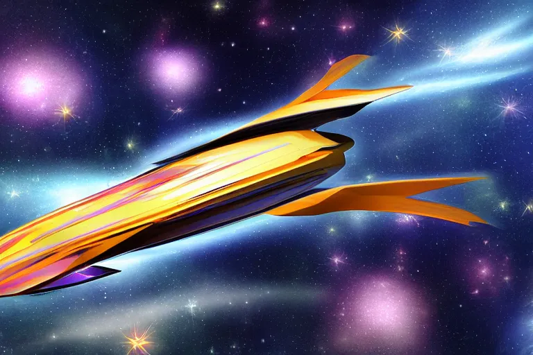 Prompt: A vorpal spaceship cruising on the slipstream in deep space, digital art