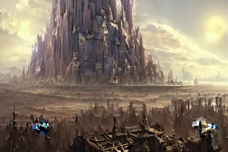 Prompt: a beautiful and insanely detailed matte painting of an advanced sprawling civilization with surreal architecture designed by akihiko yoshida!, whimsical!!, epic scale, intricate details, sense of awe, elite, fantasy realism, complex layered composition!!