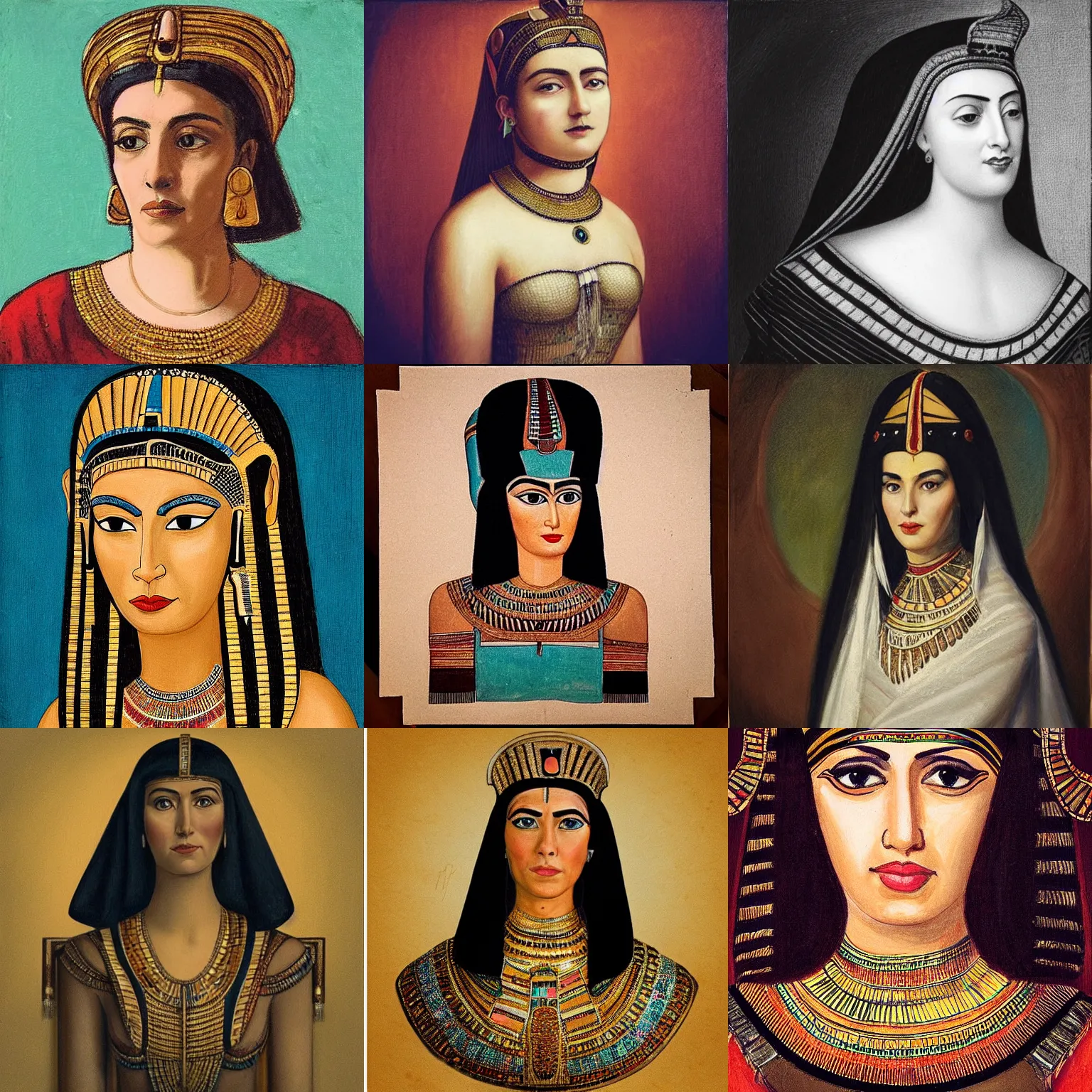 Prompt: “a dramatic face portrait of Anna Hathway, portrayed as egyptian princess”