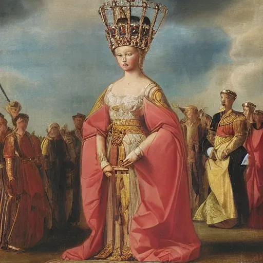 Image similar to young blonde girl coronated as roman empress