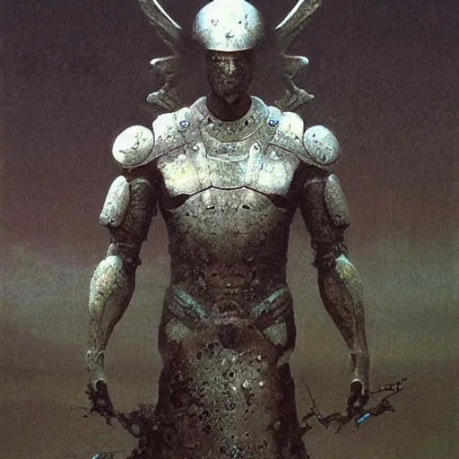 Image similar to arch angel in ancient armor concept, beksinski