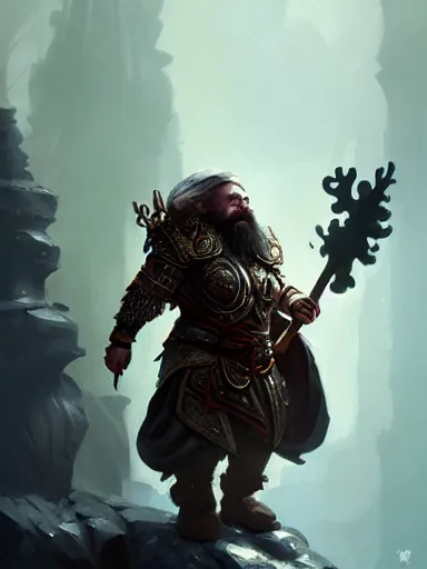 Image similar to a dwarf cleric dnd character, ornamented armor, oil painting, Tooth Wu, Greg Rutkowski, RPG portrait, dynamic lighting, fantasy art, High contrast, depth of field,