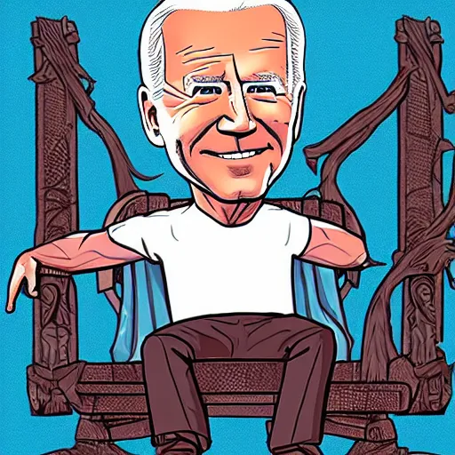 Image similar to joe biden sitting on top of a giant iron throne, a poster by matt bors, trending on reddit, sots art, official art, glorious, epic