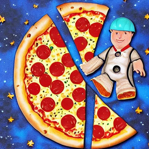 Prompt: pizza on the moon