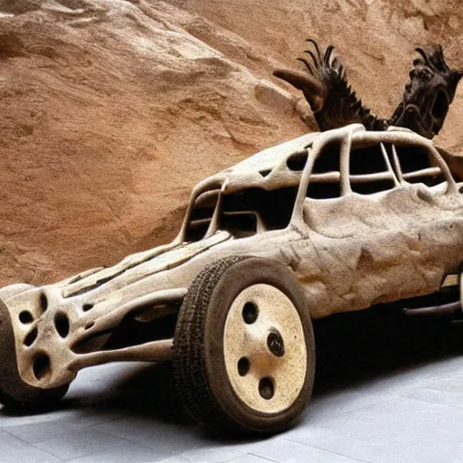 Image similar to automobile made from dinosaur bones, 6 5 million bc