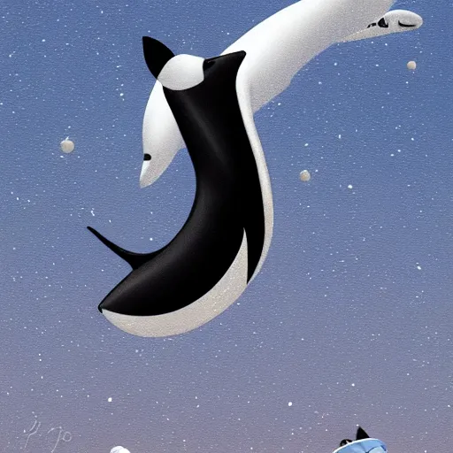 Image similar to Shamu the orca killer whale jumping over the moon. space, stars, planets. SeaWorld, ccean life, marine life. Trending on artstation