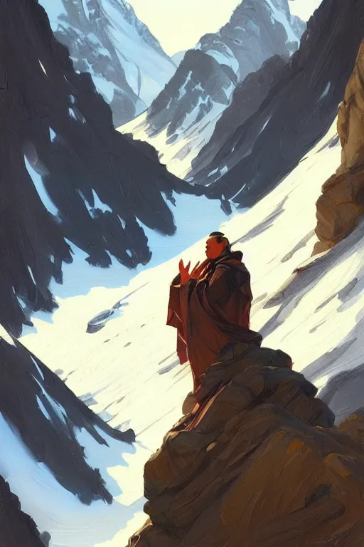 Image similar to mountain, taoism, painting by greg rutkowski, j. c. leyendecker, artgerm