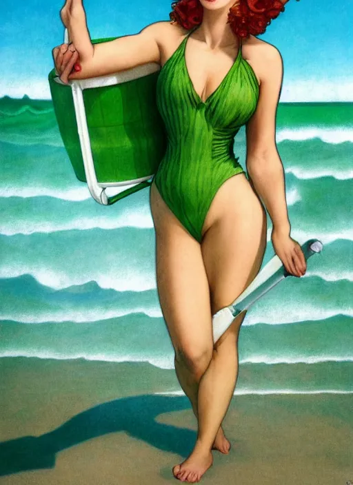 Prompt: portrait Beetlejuice green as sea lifeguard on the beach, full length shot, shining, 8k highly detailed, sharp focus, illustration, art by artgerm, mucha, bouguereau