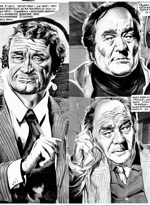 Prompt: Columbo and E. G. Marshall as Upson Pratt, comic book panels, artwork by Bernie Wrightson, detailed