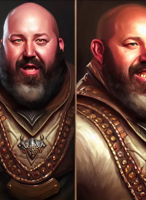 Image similar to a _ fantasy _ style _ portrait _ painting _ of lookalike burt kreischer lookalike, rpg dnd oil _ painting _ unreal _ 5 _ daz. _ rpg _ portrait _ extremely _ detailed _ artgerm _ greg _ rutkowski _ greg