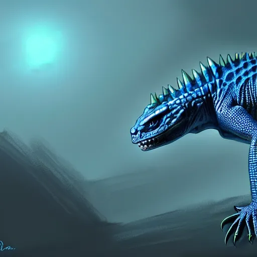 Prompt: a singular blue lizardscale, d & d, fantasy, intricate, highly detailed, digital painting, artstation, concept art, matte, sharp focus, illustration