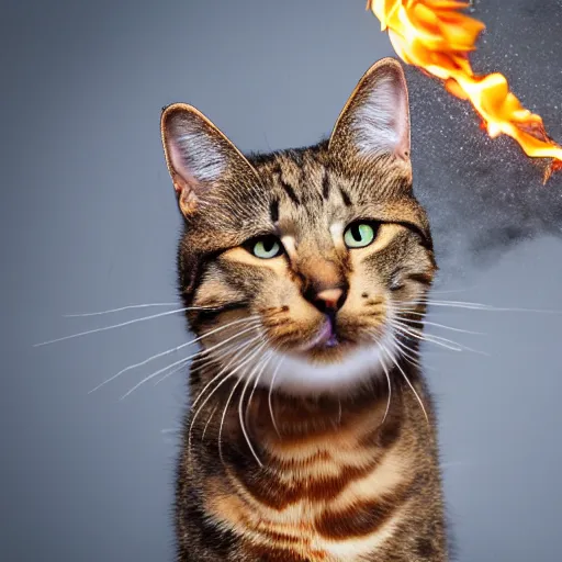 Prompt: professional photograph of a cat throwing a molotov