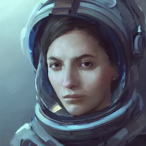 Prompt: Portrait of a woman by Greg Rutkowski, she is about 20 years old, round face, mixture turkish and russian, dark blonde hair with two strands around her face, attractive, sad and melancholy gaze, she is wearing a futuristic tactical space suit, highly detailed portrait, scifi, digital painting, artstation, concept art, smooth, sharp foccus ilustration, Artstation HQ.