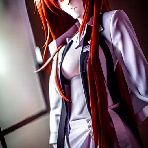 Prompt: cosplay on hot makise kurisu from steins ; gate, ultra - hd, hcl, 1 2 - bit, ar, volumetric lighting, screen space global illumination, opaque, optics, lumen reflections, vfx, insanely detailed and intricate, hyper maximalist, elegant, ornate, hyper realistic, super detailed, full body