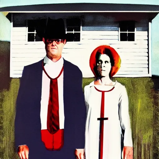 Prompt: american gothic with marjorie taylor green and matt gaetz,