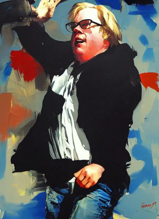 Image similar to phillip seymour hoffman, painting by phil hale, fransico goya,'action lines '!!!, graphic style, visible brushstrokes, motion blur, blurry, visible paint texture, crisp hd image