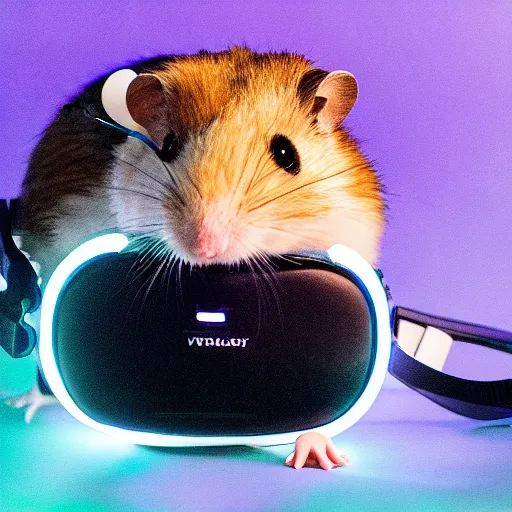 Image similar to pet hamster posing wearing a vr headset dramatic lighting studio lighting
