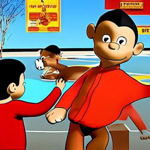 Image similar to Curious George meeting Manny Machado realistic