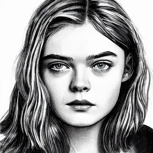 Prompt: professional painting of Elle Fanning in the style of Jack Kirby, head and shoulders portrait, symmetrical facial features, smooth, sharp focus, illustration, intricate, stormy weather, extremely detailed masterpiece,