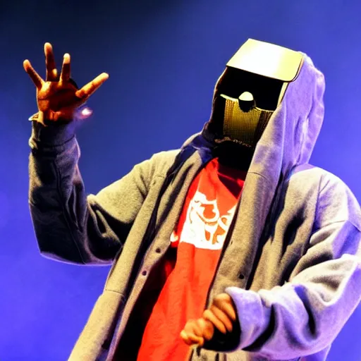 Prompt: rapper mf doom performing madvillany on stage