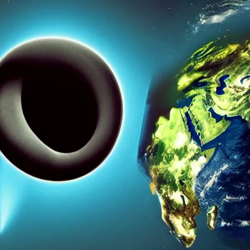 Prompt: the earth falling into a black hole.