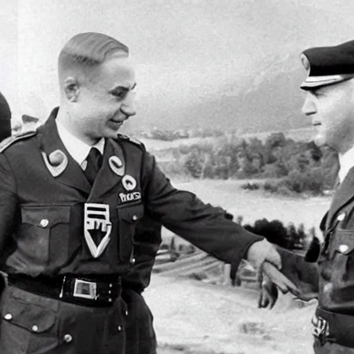 Image similar to benjamin netanyahu in a nazi uniform, epic image, red armband