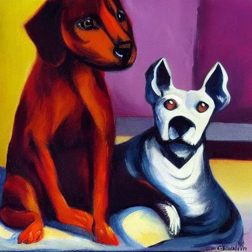 Prompt: beautiful portrait of a white dog and a black cat by charles camoin