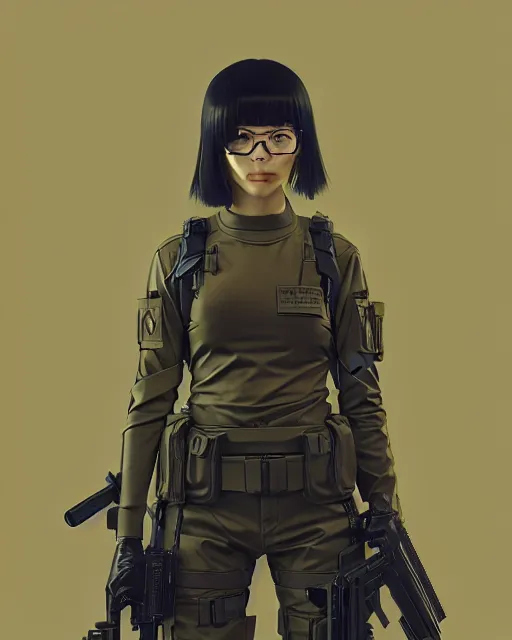 Prompt: girl wearing tactical gear, very anime, fine - face, audrey plaza, realistic shaded perfect face, fine details. anime. realistic shaded lighting poster by ilya kuvshinov katsuhiro otomo ghost - in - the - shell, magali villeneuve, artgerm, jeremy lipkin and michael garmash and rob rey