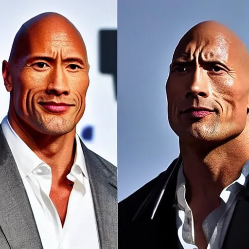 Prompt: dwayne the rock johnson standing next to his identical twin brother