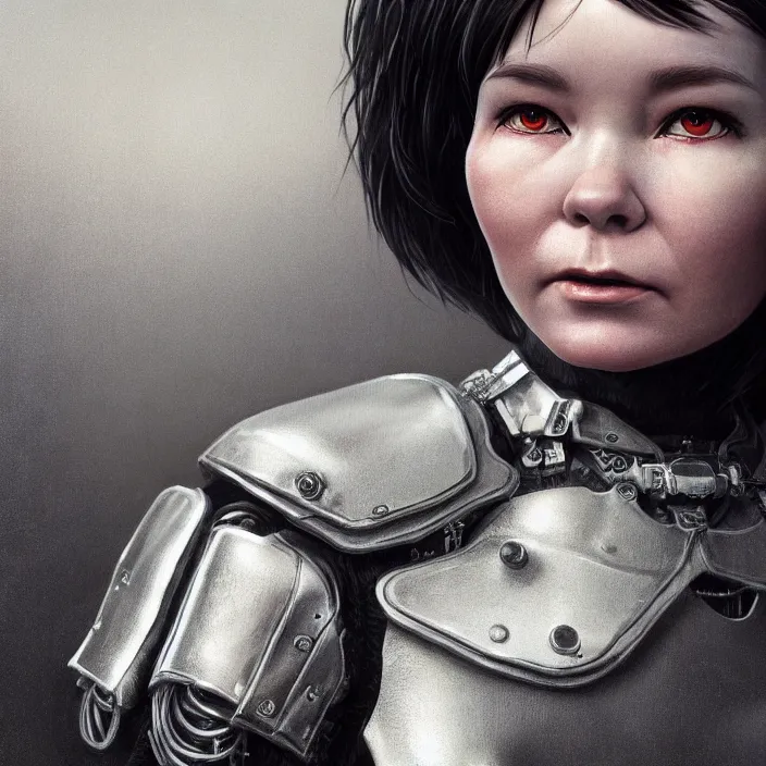 Image similar to hyper - realistic bjork leather cyborg - by tom bagshaw, by ilya kuvshinov, rtx rendering, octane render 1 2 8 k, maya, extreme high intricate details by wlop, digital anime art by ross tran, medium shot, close up shot, composition by sana takeda, dramatic lighting by greg rutkowski, 8 k, trending on artstation