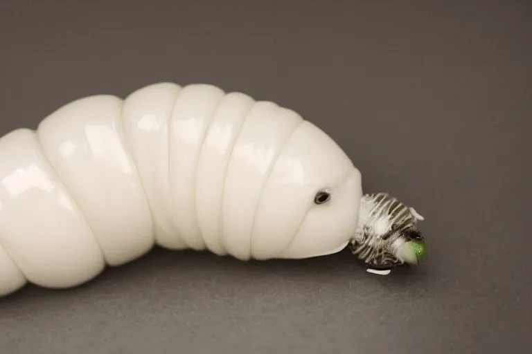 Image similar to a squishy white grub with big scary fangs and a lightbulb on its tail, high resolution film still, HDR color, 8k